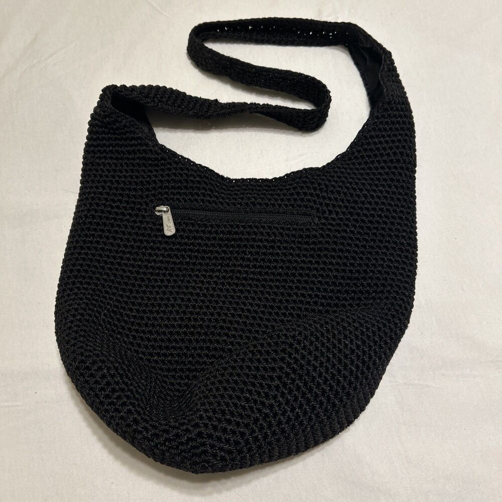 Y2K Vintage The SAK Black Crochet Hobo Shoulder Bag Purse Handbag Boho Zip